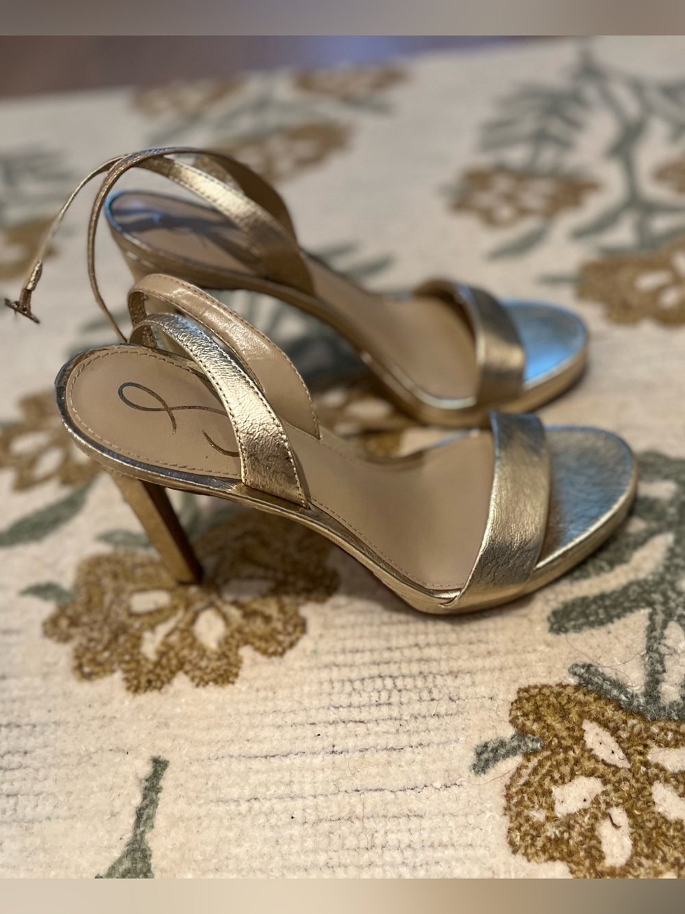 Sam Edelman Gold leaf Ankle-Strap Stiletto Sandals